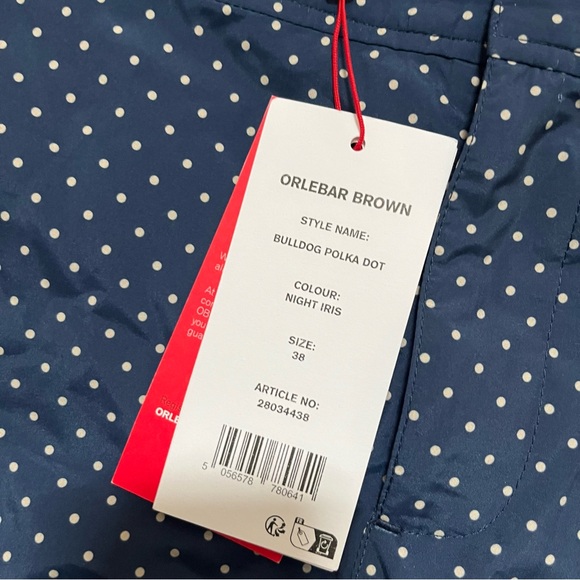 NWT Orlebar Brown bulldog navy blue iris polka dot swim trunks 6” shorts 38 READ - Picture 2 of 10